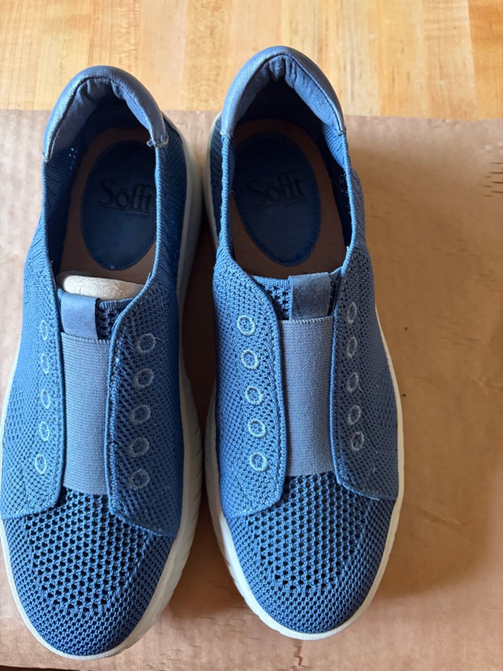 Soft Blue Slip-On Knit Athletic Sneakers